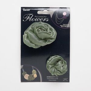 Sew-on component, fabric, iridescent green, 1-1/4 to 1-1/2 inch and 2-1/4 to 2-3/4 inch rose. Sold per pkg of 2.