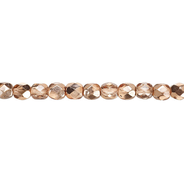 Bead, Czech fire-polished glass, metallic apricot, 4mm faceted round. Sold per pkg of 1,200 (1 mass). image number 0
