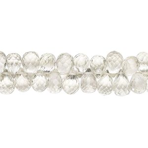 Green quartz 1pkg1, hand-cut top-drilled faceted teardrop bead 9 inch 7x5mm-9x6mm