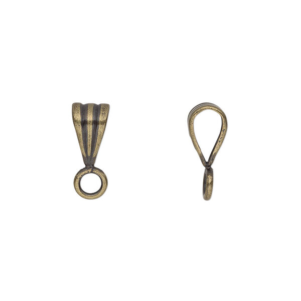 Bail, antique gold-plated brass, 9x5mm double-sided ribbed with closed loop. Sold per pkg of 20. image number 0