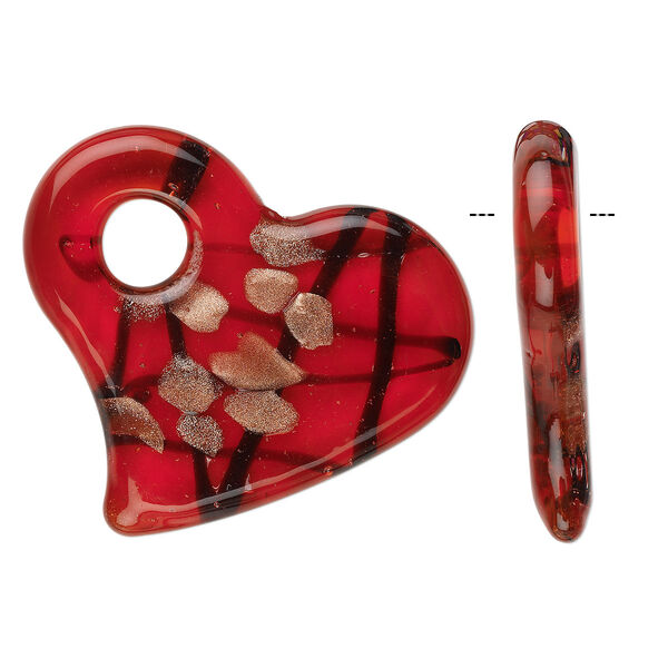Focal, glass, red, 50x45mm flat heart. Sold individually. image number 0
