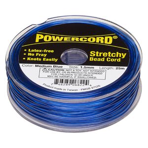 Cord, Powercord®, elastic, medium blue, 1.5mm, 22-pound test. Sold per 25-meter spool.
