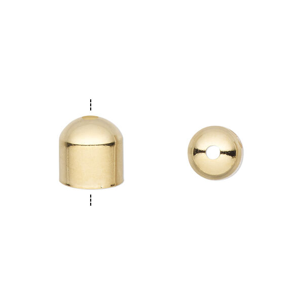 Cord end, gold-plated brass, 8x8mm with 7mm inside diameter. Sold per pkg of 10. image number 0