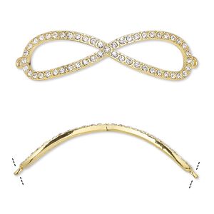 Focal, glass rhinestone and gold-finished "pewter" (zinc-based alloy), clear, 2-3/4 x 3/4 inch curved infinity. Sold individually.