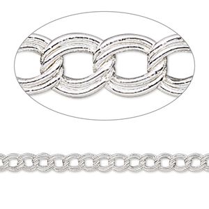 Chain 1pkg1 silver-plated curb, 4mm double, brass 50 foot unfinished