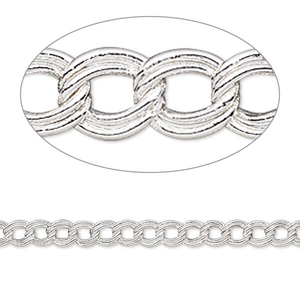 Chain 1pkg1 silver-plated curb, 4mm double, brass 50 foot unfinished image number 0