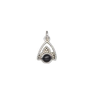 Black onyx / sterling silver 1pkg1, antiqued beaded drop 11x9mm