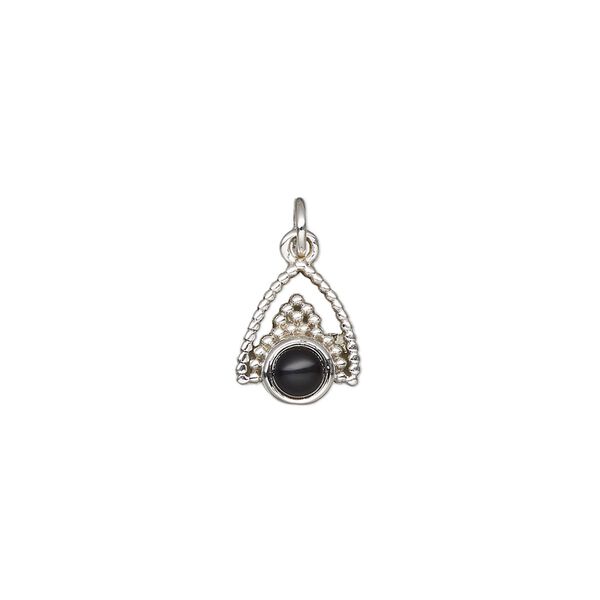 Black onyx / sterling silver 1pkg1, antiqued beaded drop 11x9mm image number 0
