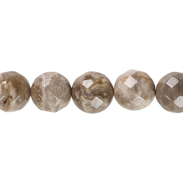 Bead, silver leaf jasper (natural), 10mm faceted round with 0.5-1.5mm hole, B grade, Mohs hardness 6-1/2 to 7. Sold per 15" to 16" strand. image number 0