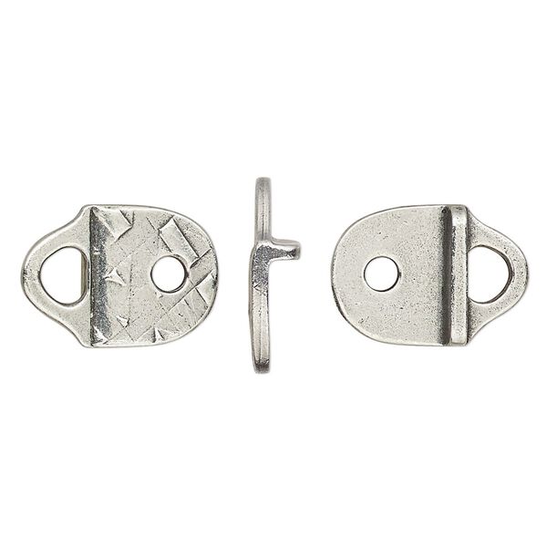 Cord end, TierraCast®, glue-on / rivet, antiqued pewter (tin-based alloy), 16x11.5mm textured with 11x9mm flat pad and 2.5mm hole. Sold per pkg of 2. image number 0