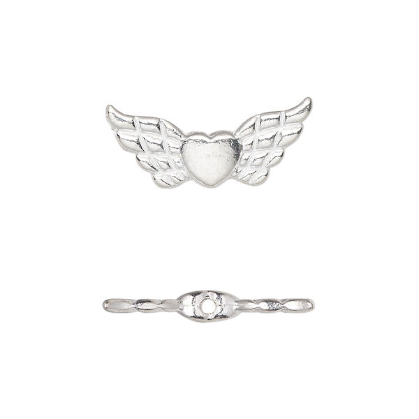 Bead, silver-finished "pewter" (zinc-based alloy), 22x9mm angel wing with heart. Sold per pkg of 20. image number 0