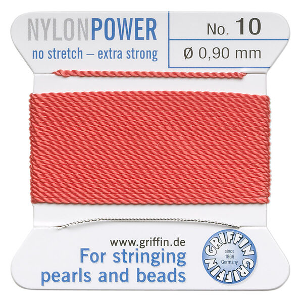 Thread, Griffin, nylon, coral, size #10. Sold per 2-meter card (approximately 78 inches). image number 0