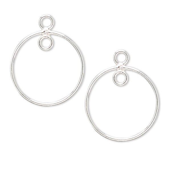 Drop, sterling silver, 20mm circle with 2 loops. Sold per pkg of 2. image number 0