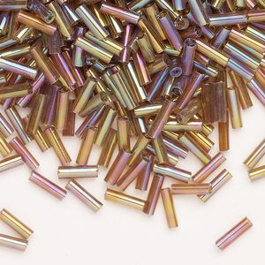 Bead, Ming Tree™, bugle bead, glass, pkg/1/4 pound, 1/4 inch, rainbow transparent brown.