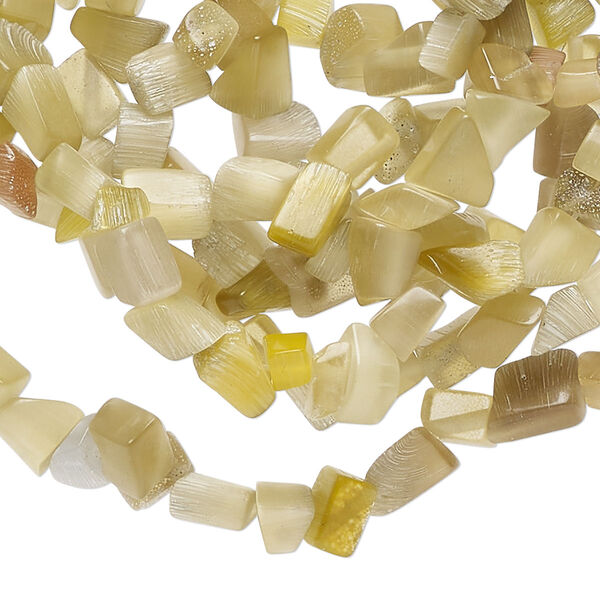 Bead, cat's eye glass (fiber optic glass), khaki, small chip. Sold per 32-inch strand. image number 0