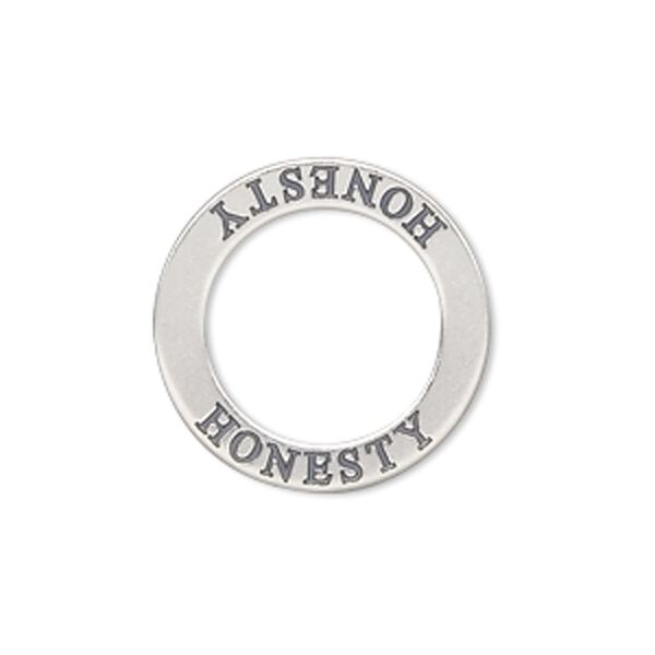 Charm, sterling silver, 22mm double-sided affirmation circle "HONESTY." Sold individually. image number 0