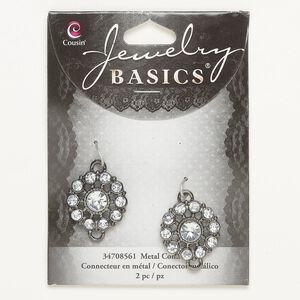 Link, "pewter" (zinc-based alloy) and acrylic, pkg/2, gunmetal finish and clear, 21mm fancy round.