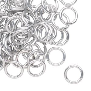 Jump ring, anodized tempered aluminum, silver, 10mm round, 7.2mm inside diameter, 15 gauge. Sold per pkg of 100.