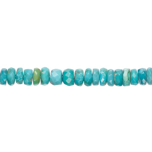 Blue-green turquoise 1pkg1, hand-cut faceted rondelle bead 17 inch graduated 4x2mm-7x4mm image number 0
