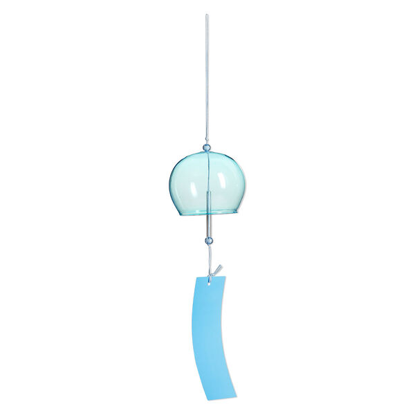 Wind chime, glass/rayon/paper, blue, 3x2-1/2-inch dome with acrylic beads. Sold individually. image number 0