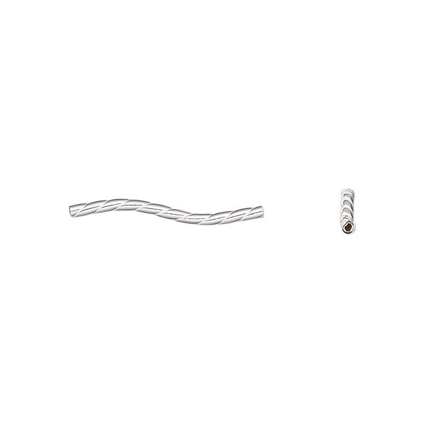 Bead, sterling silver, 20x1mm S-shape tube with twisted rope design. Sold per pkg of 10. image number 0