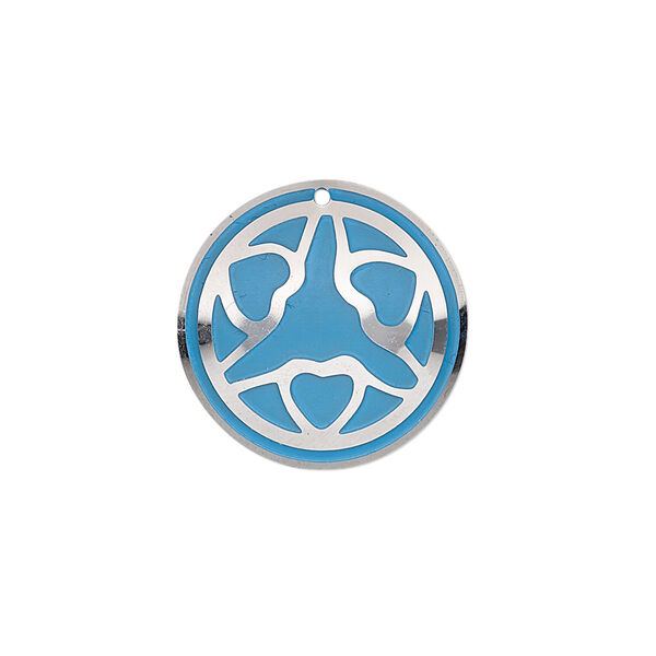 Drop, stainless steel, blue patina, 20mm single-sided domed round with heart design. Sold per pkg of 4. image number 0