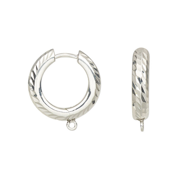 Earring, sterling silver, 20mm diamond-cut hinged hoop with loop. Sold per pair. image number 0