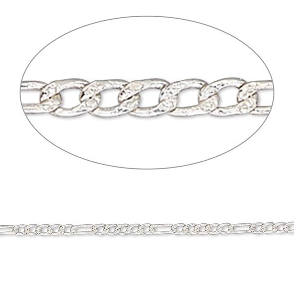 Chain, sterling silver, 1.5mm figaro. Sold per 50-foot spool. image number 0