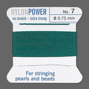 Thread, Griffin, nylon, green, size #7. Sold per 2-meter card (approximately 78 inches).