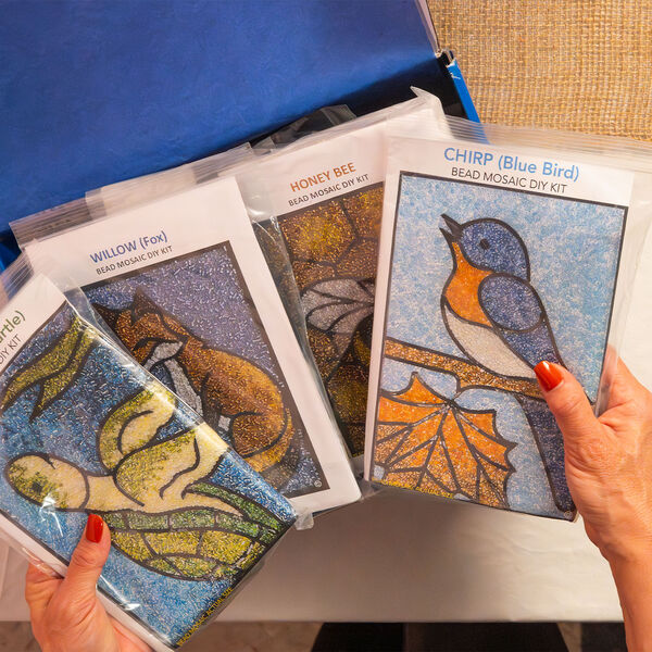 Sabrina Frey Bead Mosaic&trade; Party Box, glass / medium-density fiberboard / glue, pkg/1, multicolored 4 kits (5x7 inches). image number 3