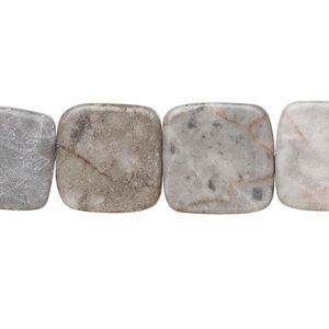 Grey marble 1pkg1, flat square bead natural, 15 inch 15mm