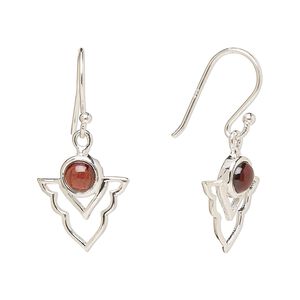 Earring, Create Compliments®, antiqued sterling silver and garnet (natural), fishhook, 29mm with 15.5x14mm single-sided open arrowhead, 21 gauge. Sold per pair.