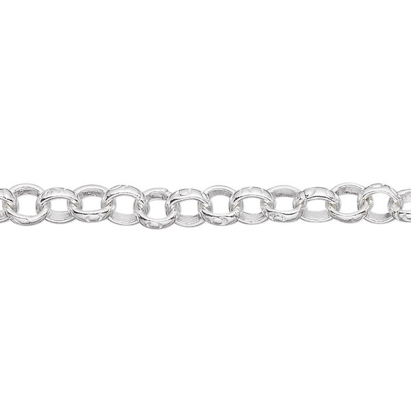 Chain, Hill Tribes, sterling silver, 5-6mm engraved rolo. Sold per pkg of 2 feet. image number 0