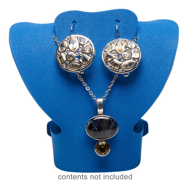 Display, foldable, necklace and earring, foam, blue, 3-1/2 x 4 x 2-1/4 inches assembled. Sold per pkg of 2. image number 1