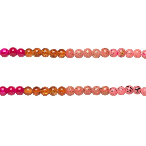 Bead, coated glass, opaque and translucent mixed colors, 6-6.5mm round. Sold per pkg of (2) 7-inch strands, approximately 70 beads. image number 0