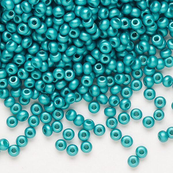 Seed bead, Preciosa Ornela Czech glass, pkg/50g, #8 rocaille, opaque PermaLux dyed green chalkwhite, (22017). image number 0