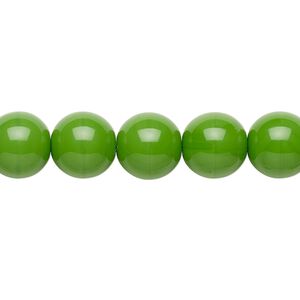 Bead, Preciosa, Czech glass druk, opaque candy green, 10mm round. Sold per 15-1/2" to 16" strand.