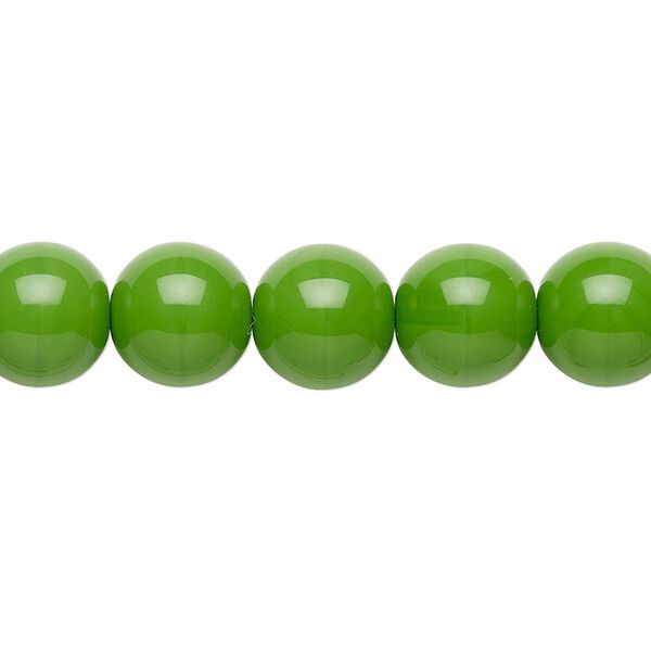 Bead, Preciosa, Czech glass druk, opaque candy green, 10mm round. Sold per 15-1/2" to 16" strand. image number 0