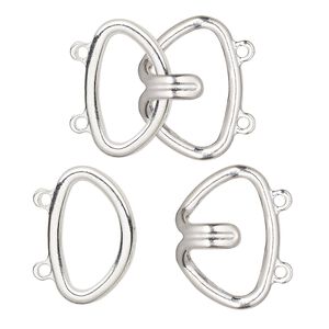 Clasp hook 1pkg10, 24x22mm, silver-finished brass 2-strand