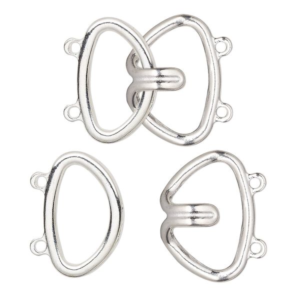 Clasp, 2-strand hook, silver-finished brass, 24x22mm. Sold per pkg of 10. image number 0