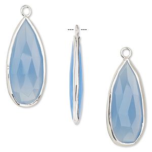 Drop, blue chalcedony (dyed) and sterling silver, 27x12mm double-sided faceted teardrop. Sold per pkg of 2.