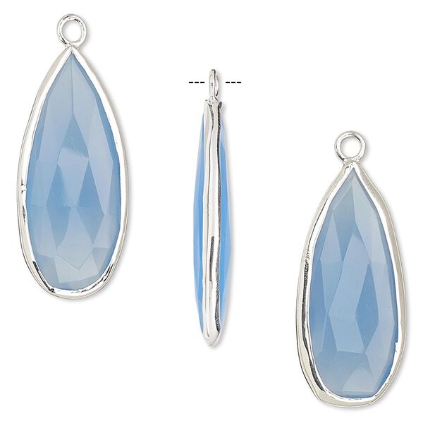 Drop, blue chalcedony (dyed) and sterling silver, 27x12mm double-sided faceted teardrop. Sold per pkg of 2. image number 0