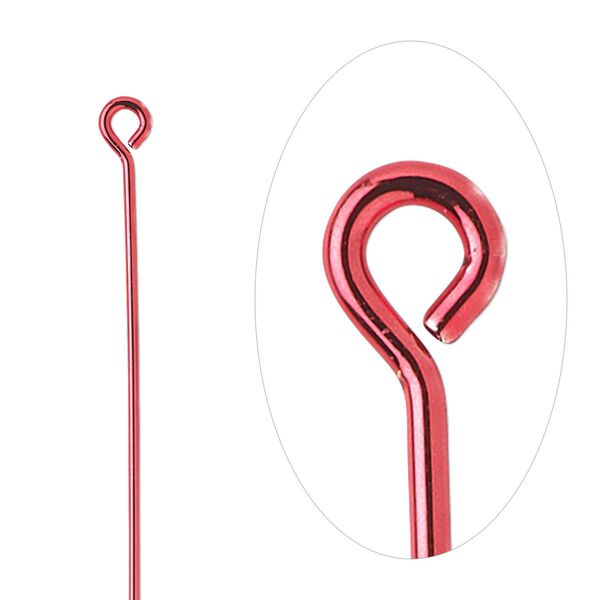 Eye pin, electro-coated brass, red, 3 inches, 21 gauge. Sold per pkg of 10. image number 0