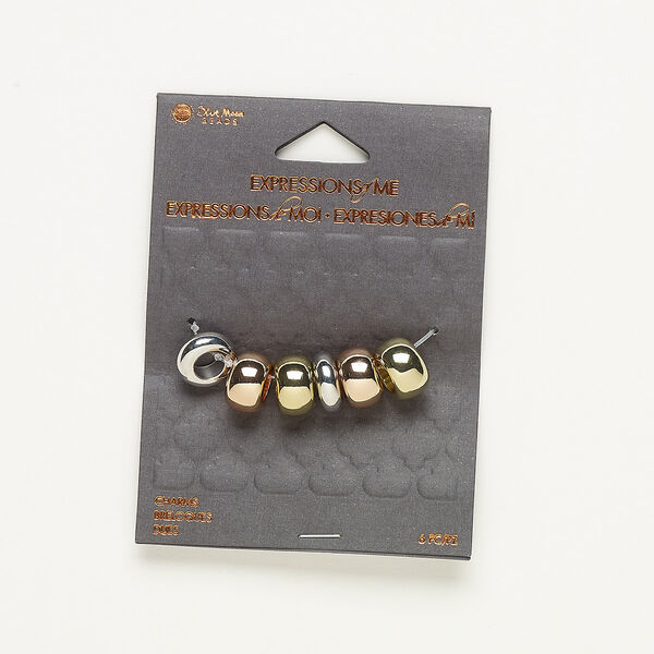 Bead, gold- / silver- / copper-finished "pewter" (zinc-based alloy), (2) 13x5mm and (4) 13x8mm rondelle. Sold per pkg of 6. image number 0
