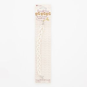 Bracelet component, acrylic pearl and silver-finished steel, white, 15mm wide braided round, 6 inches. Sold individually.