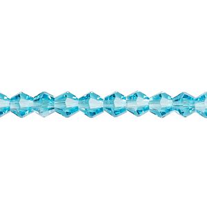 Bead 1pk transparent turquoise blue, Celestial Crystal® 6mm bicone 15.5-16 inch