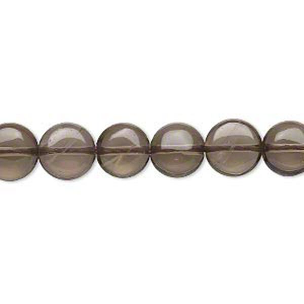 Bead, smoky quartz (heated / irradiated), light to medium, 8mm flat round, B grade, Mohs hardness 7. Sold per 15" to 16" strand. image number 0