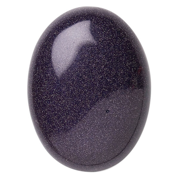 Cabochon, blue goldstone (glass) (man-made), 40x30mm calibrated oval. Sold individually. image number 0