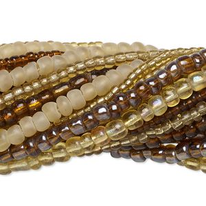 Seed bead mix, glass, pkg/(20)14inch, #6 round, mixed mixed colors.