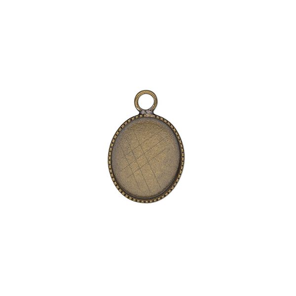 Drop, antiqued brass, 13x11mm oval with beaded edge and 12x10mm oval bezel cup setting. Sold per pkg of 12. image number 0
